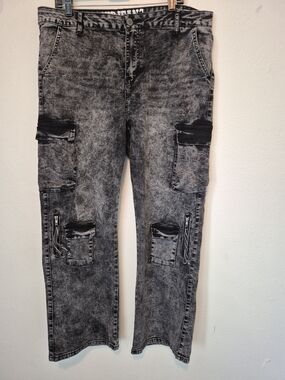 VIP Women's Washed Black Wide-Leg Cargo Jeans